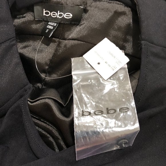 NEW BEBE Classic Black & Turquoise Blue Color block Silky Satin Stylish DRESS S - Picture 11 of 13